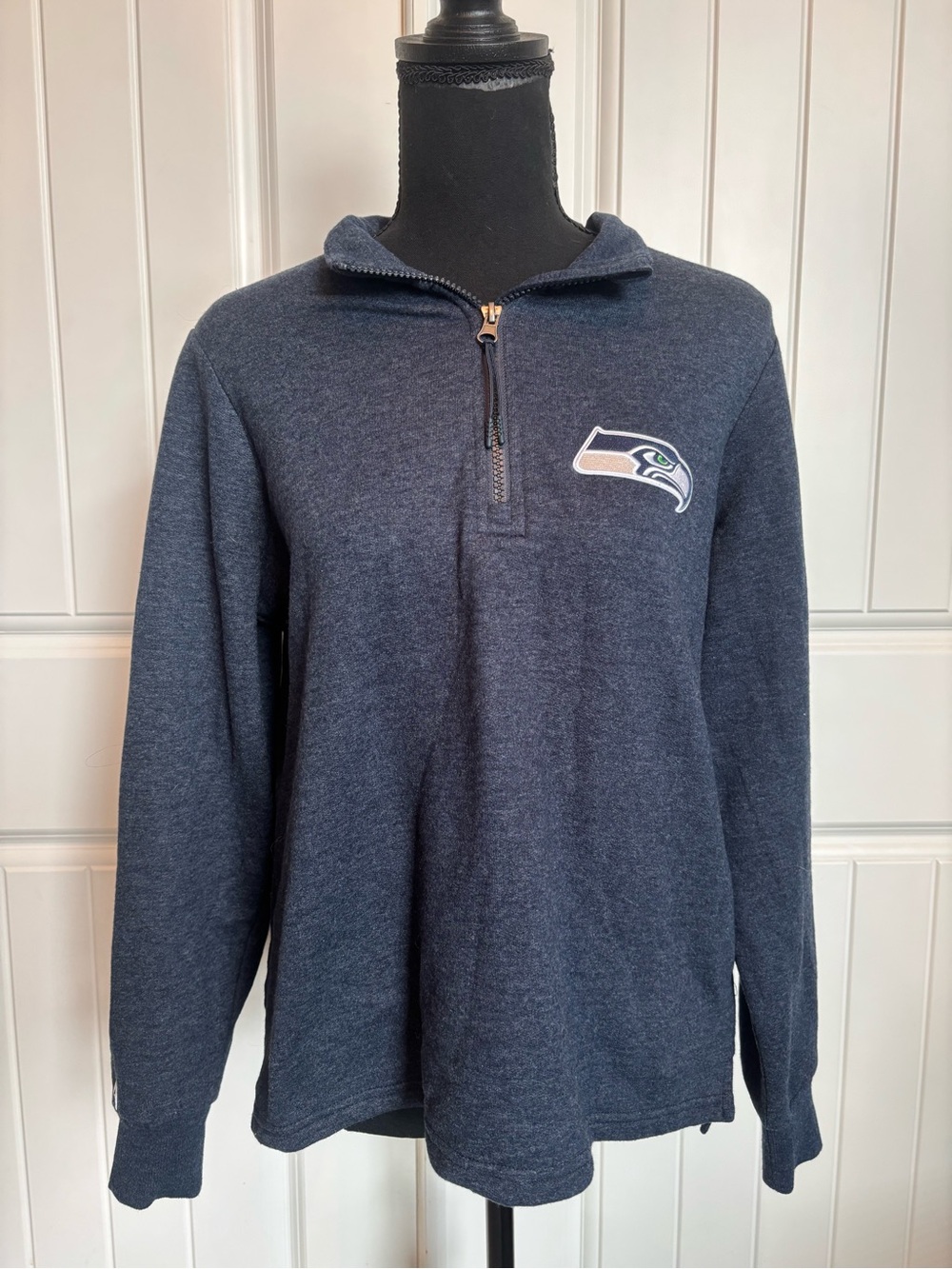 Antigua Navy Heather Quarter-Zip Pullover with Seahawks Logo